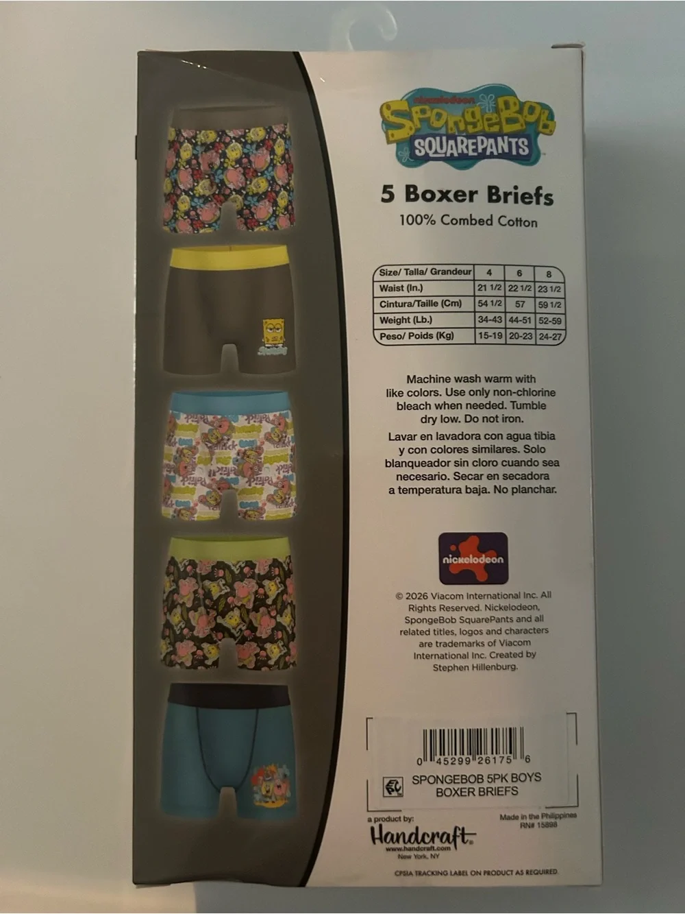 Spongebob Cotton Boxer Briefs 5-pack boys size 6